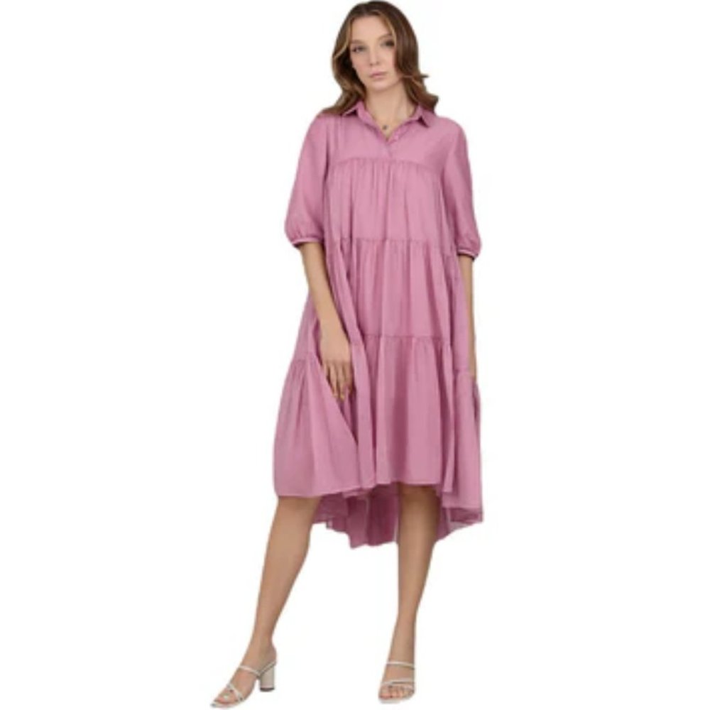 NWT WOMEN'S HOTTIE + LORD ANYA MIDI COTTON & SILK PUFF SLEEVE MIDI PINK DRESS